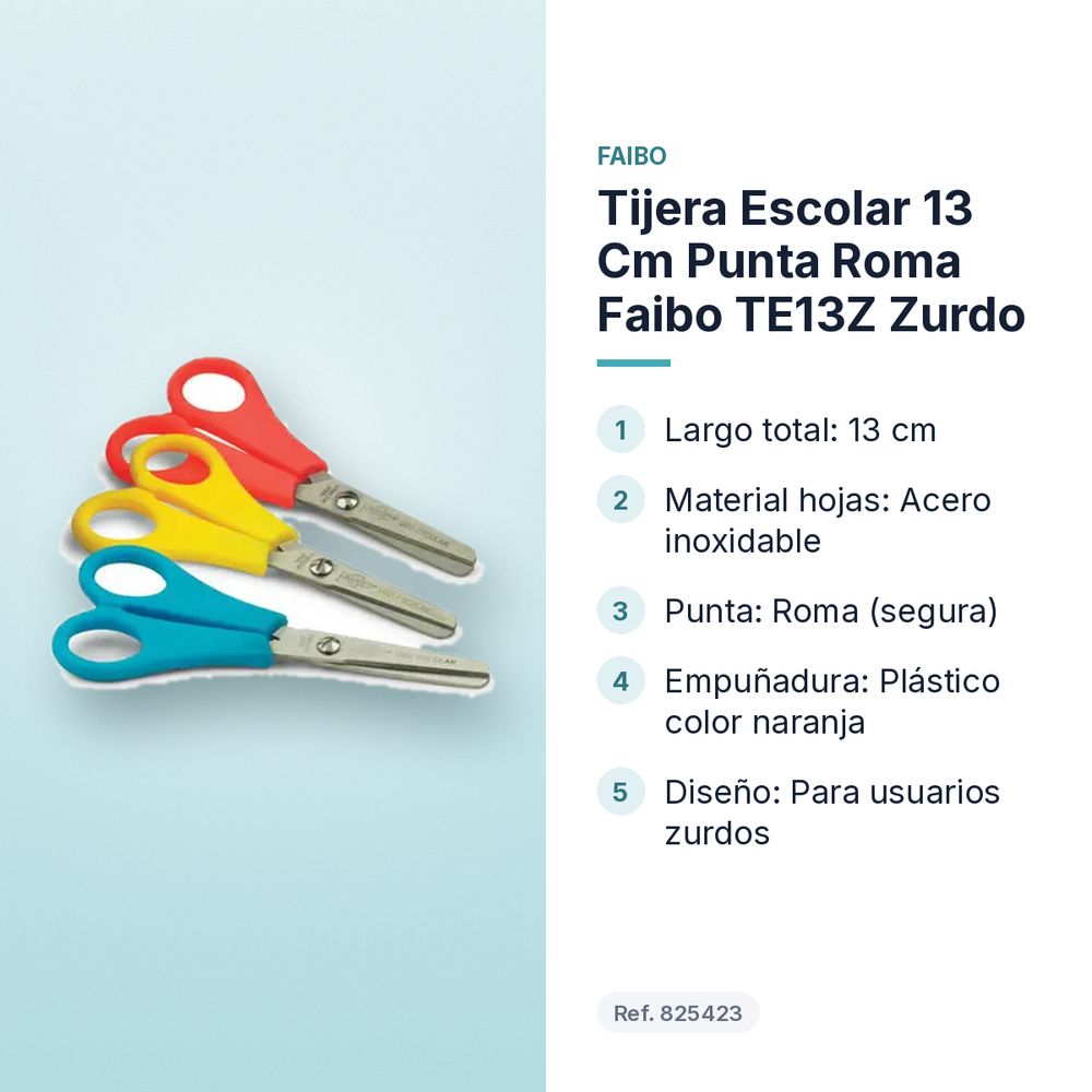 TIJERA ESCOLAR 13 CM PUNTA ROMA FAIBO TE13Z ZURDO - características principales