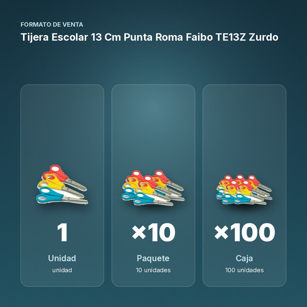 TIJERA ESCOLAR 13 CM PUNTA ROMA FAIBO TE13Z ZURDO - formato de venta: paquete de 10, caja de 100