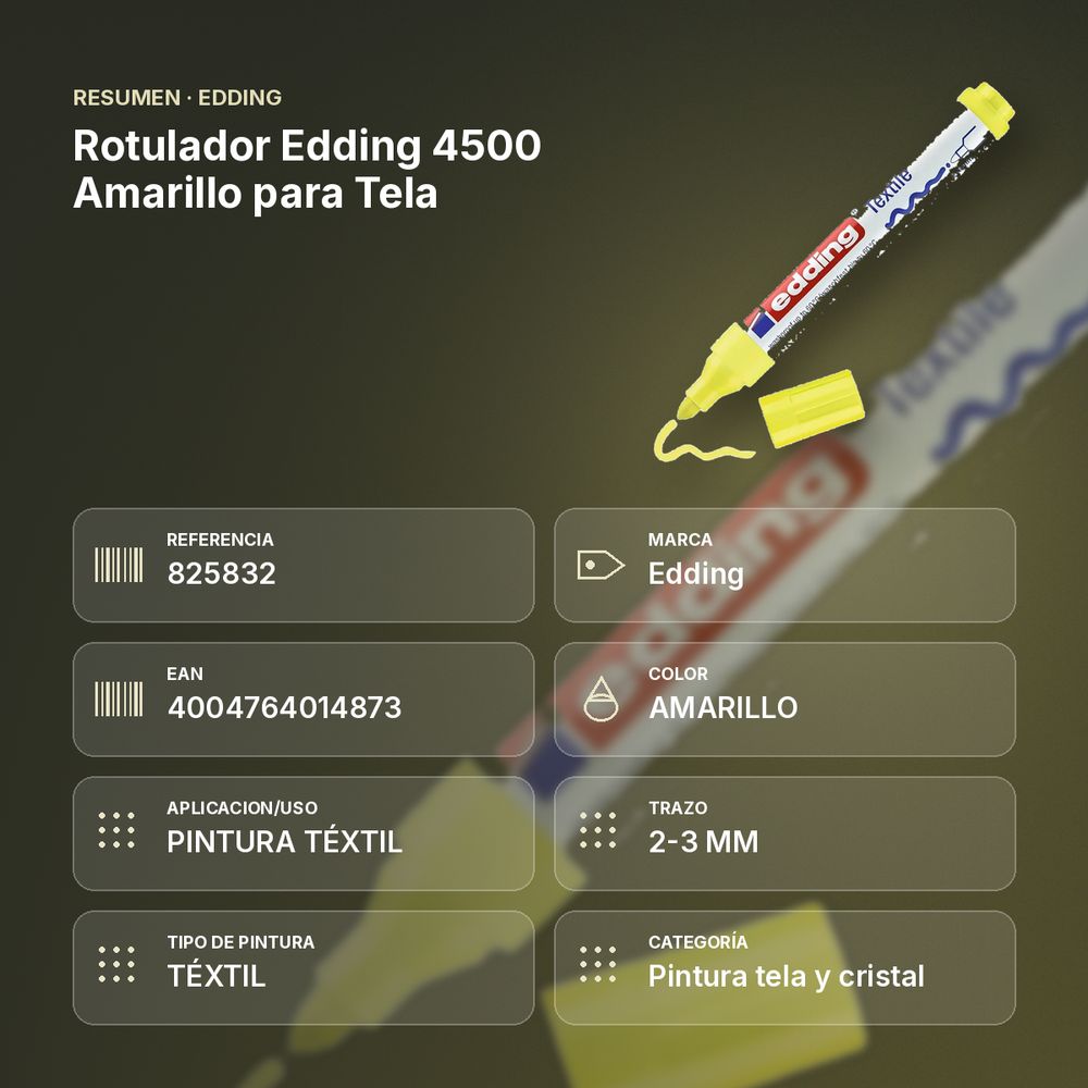 ROTULADOR EDDING 4500 AMARILLO PARA TELA - resumen de atributos