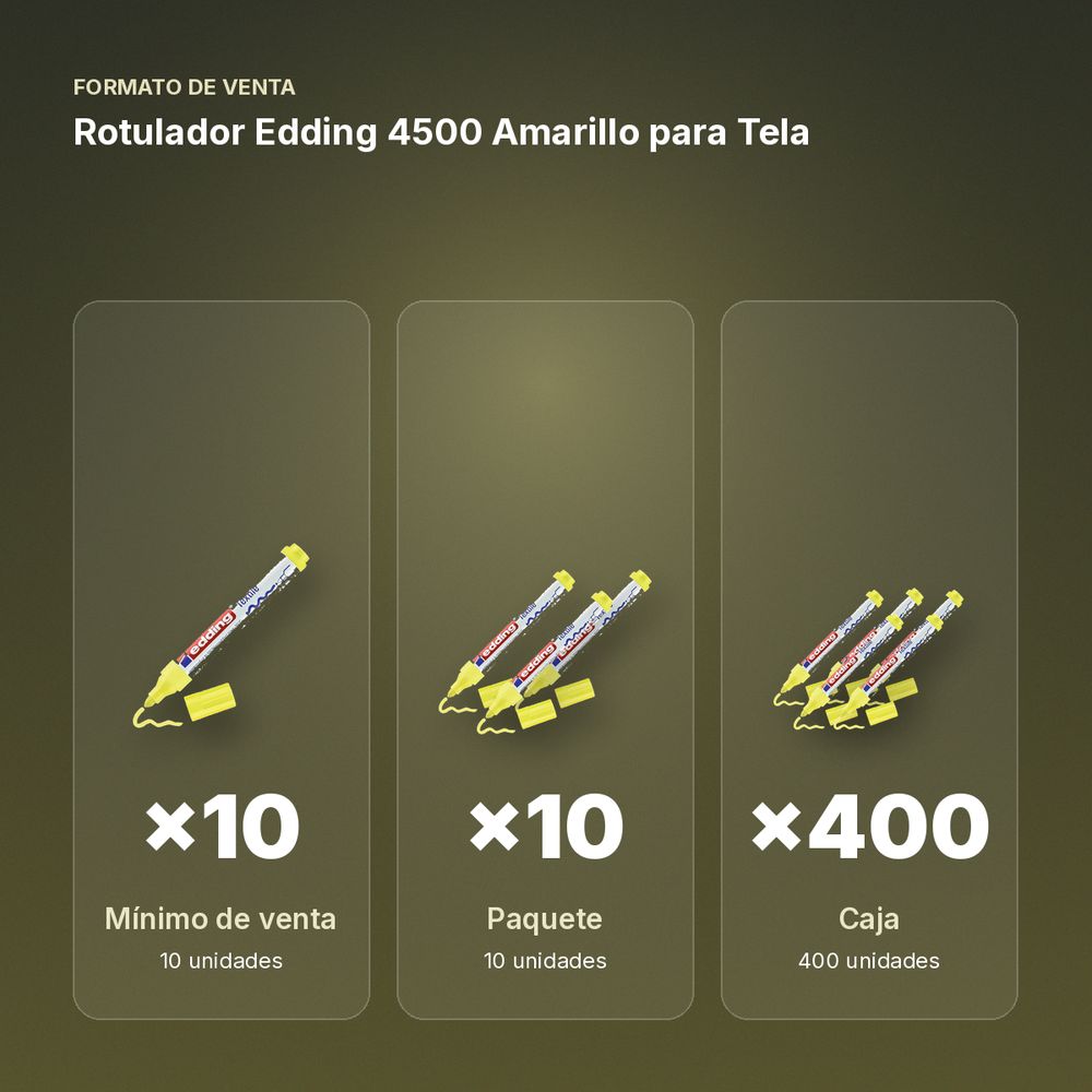 ROTULADOR EDDING 4500 AMARILLO PARA TELA - formato de venta: paquete de 10, caja de 400