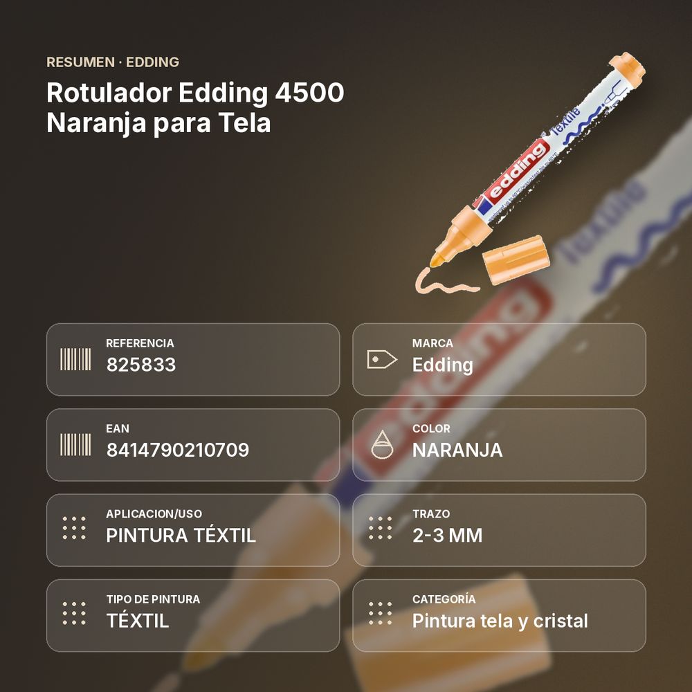 ROTULADOR EDDING 4500 NARANJA PARA TELA - resumen de atributos