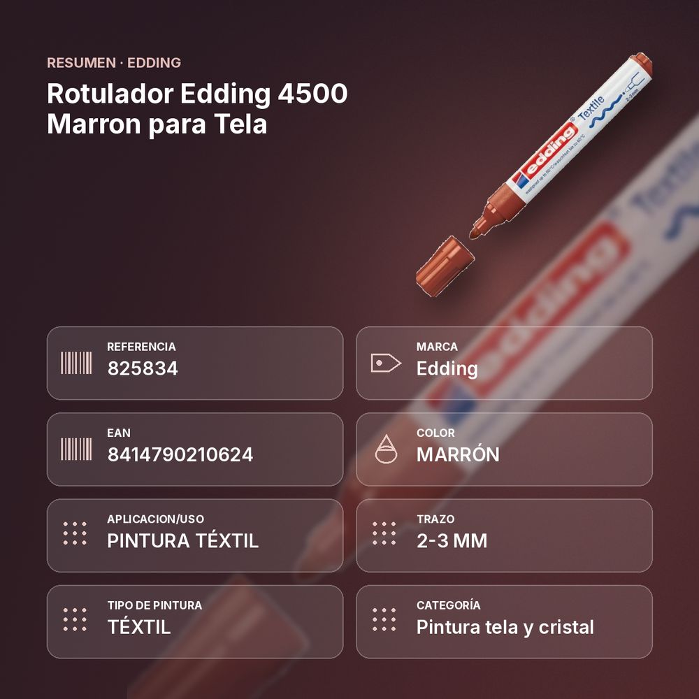 ROTULADOR EDDING 4500 MARRON PARA TELA - resumen de atributos