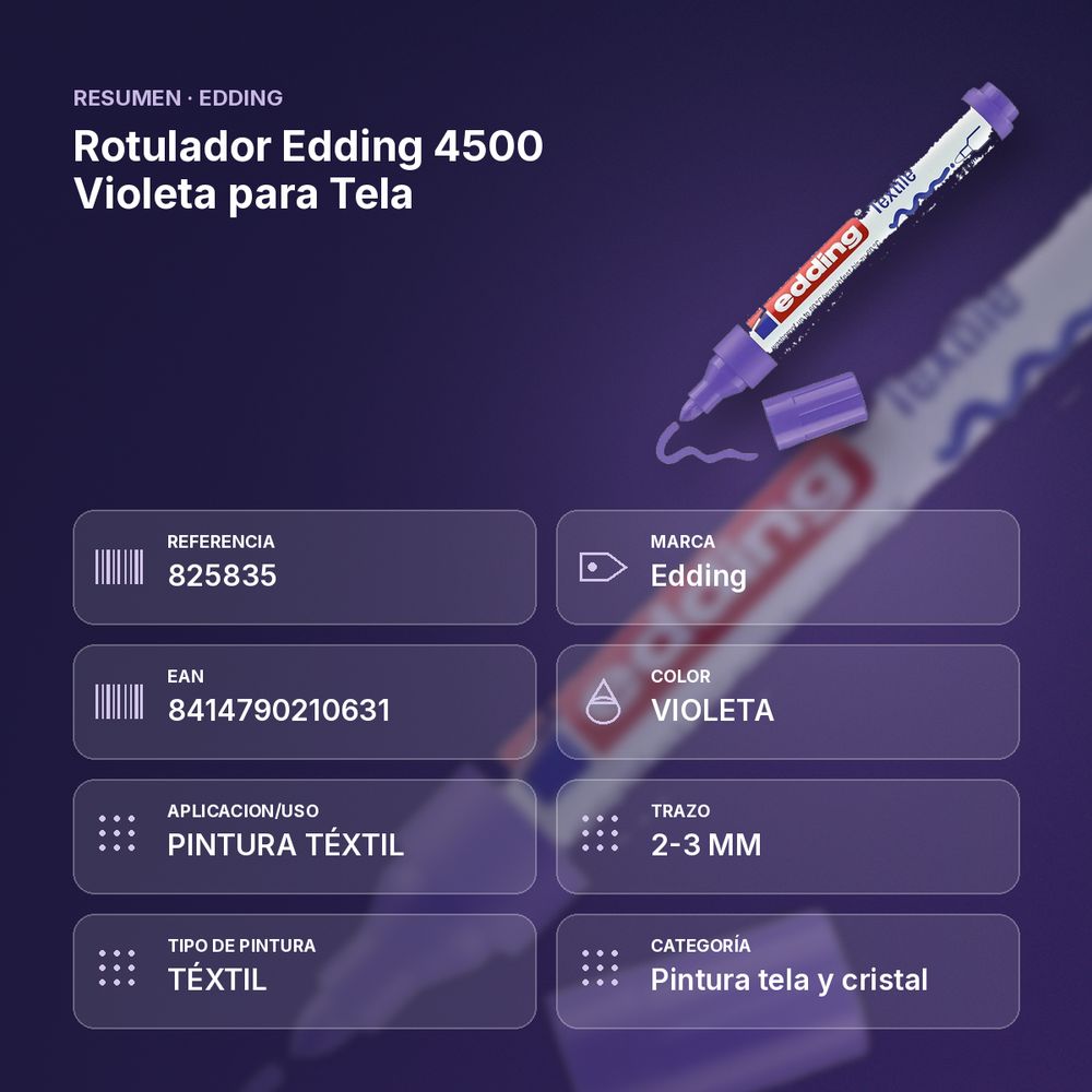 ROTULADOR EDDING 4500 VIOLETA PARA TELA - resumen de atributos