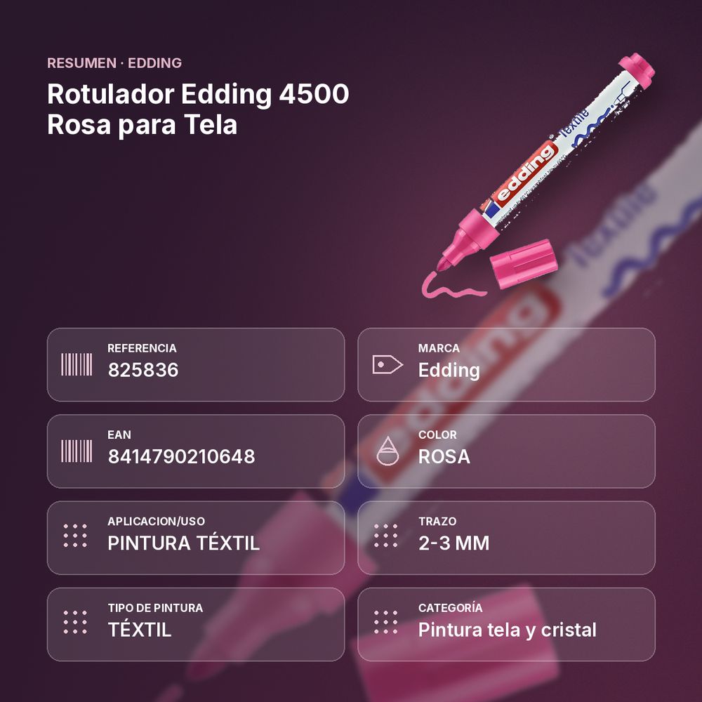 ROTULADOR EDDING 4500 ROSA PARA TELA - resumen de atributos