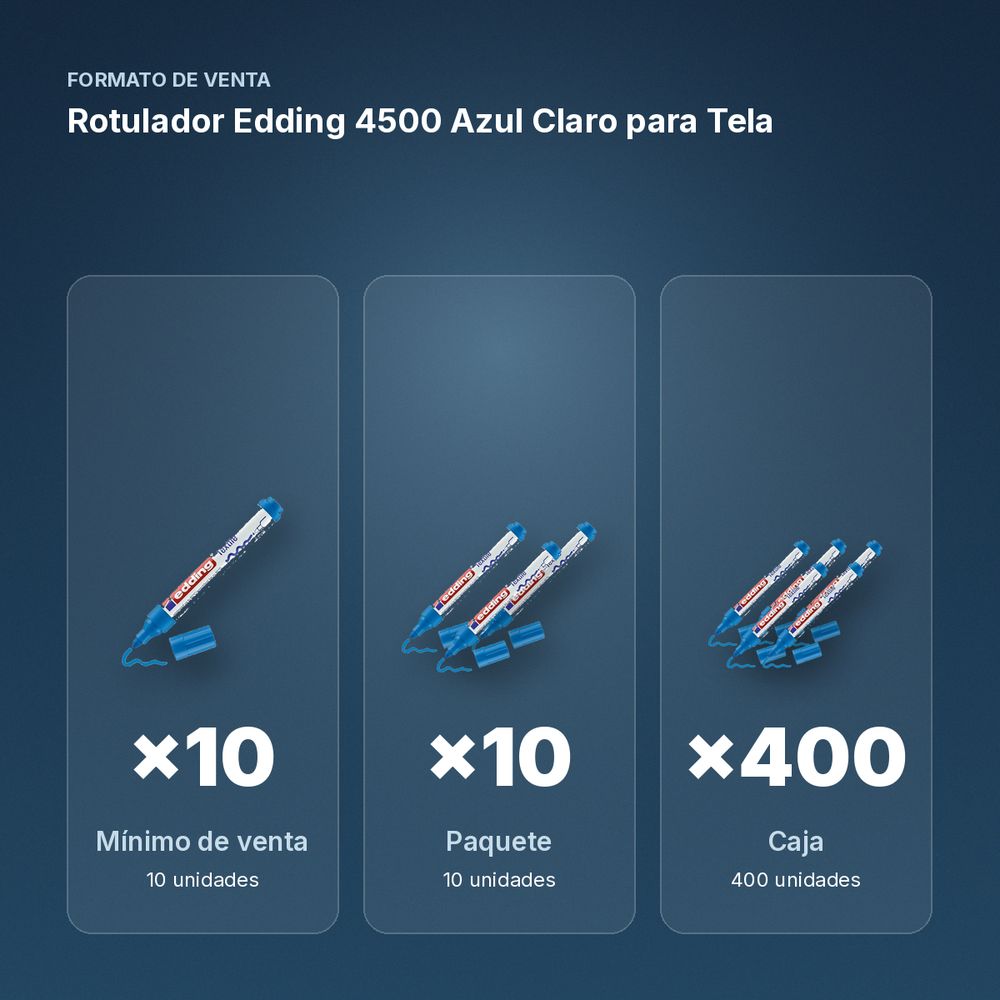 ROTULADOR EDDING 4500 AZUL CLARO PARA TELA - formato de venta: paquete de 10, caja de 400