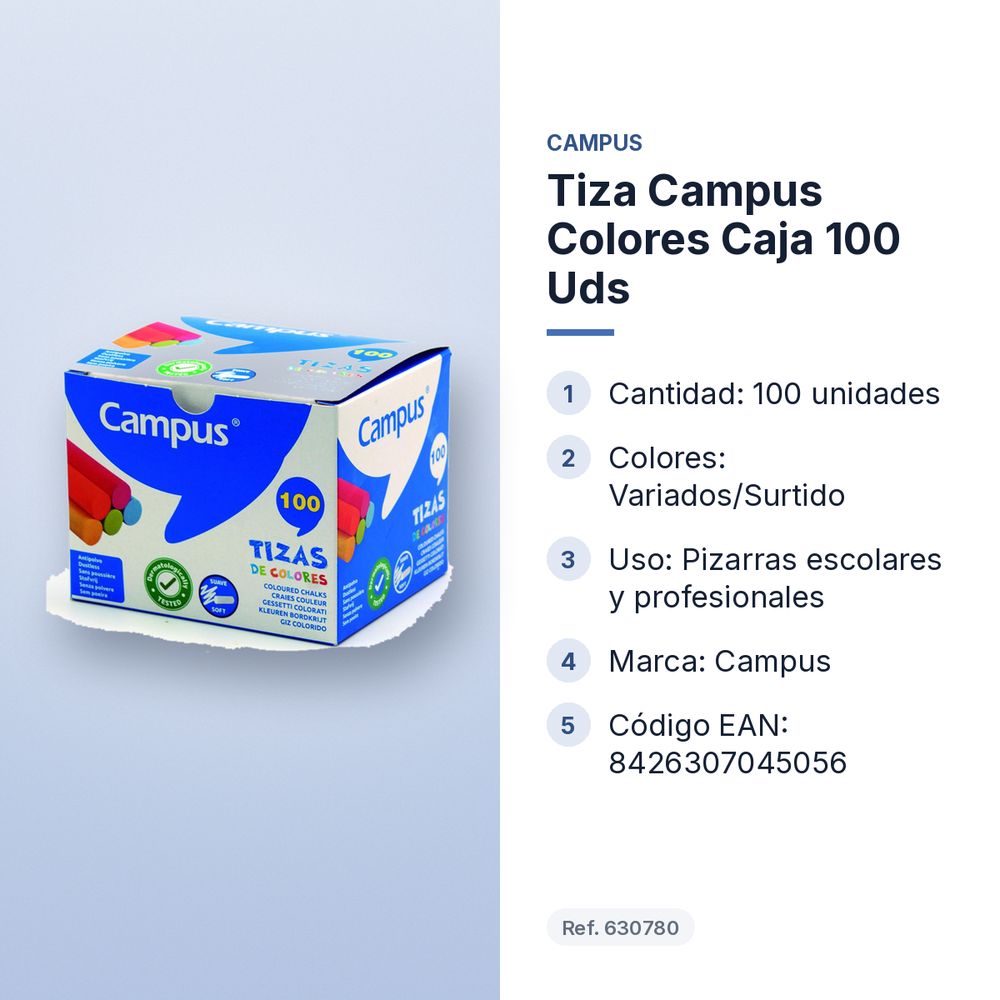 TIZA CAMPUS COLORES CAJA 100 UDS - características principales