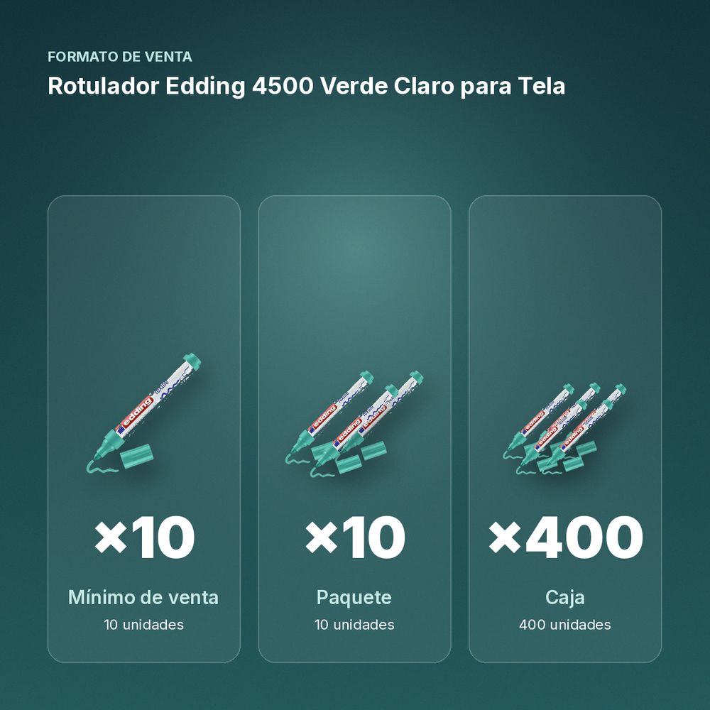 ROTULADOR EDDING 4500 VERDE CLARO PARA TELA - formato de venta: paquete de 10, caja de 400