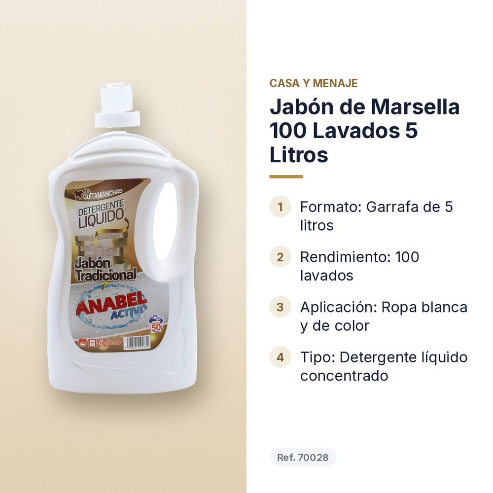 JABÓN DE MARSELLA 100 LAVADOS 5 LITROS  - características principales