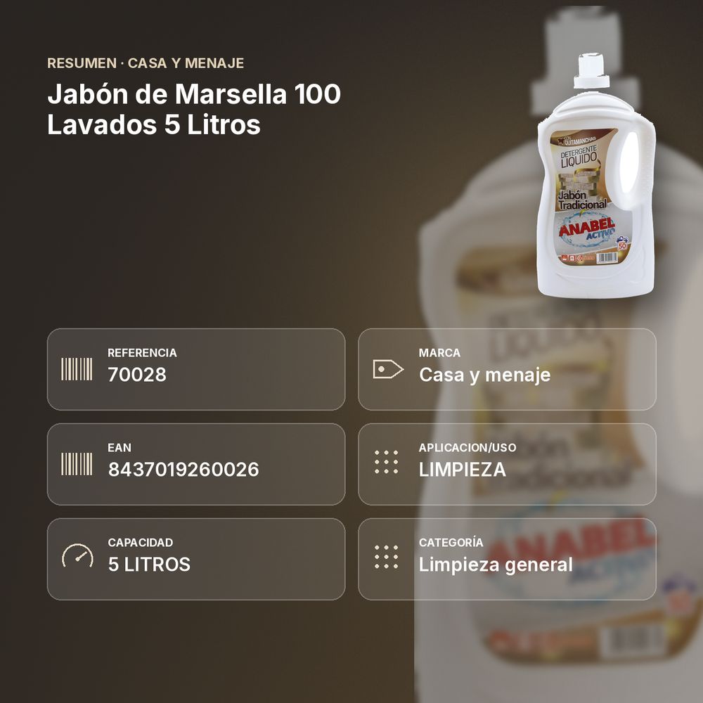 JABÓN DE MARSELLA 100 LAVADOS 5 LITROS  - resumen de atributos