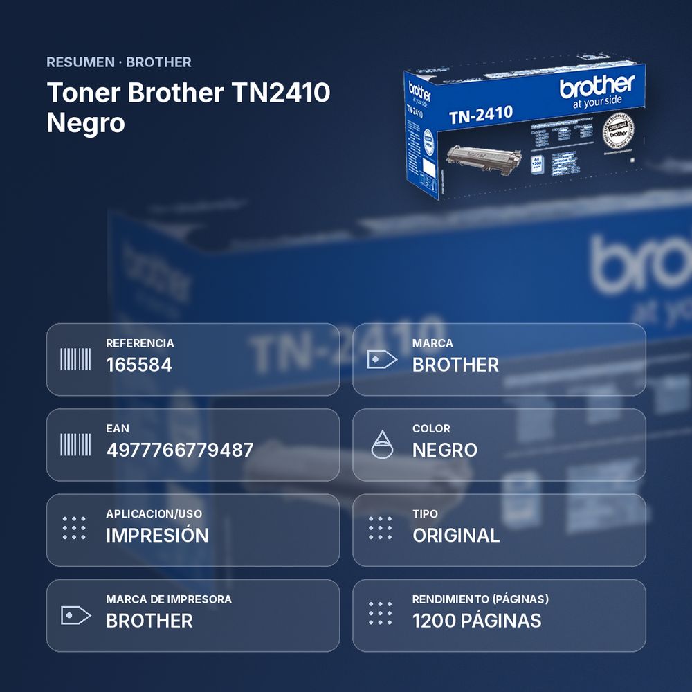 TONER BROTHER TN2410 NEGRO - resumen de atributos