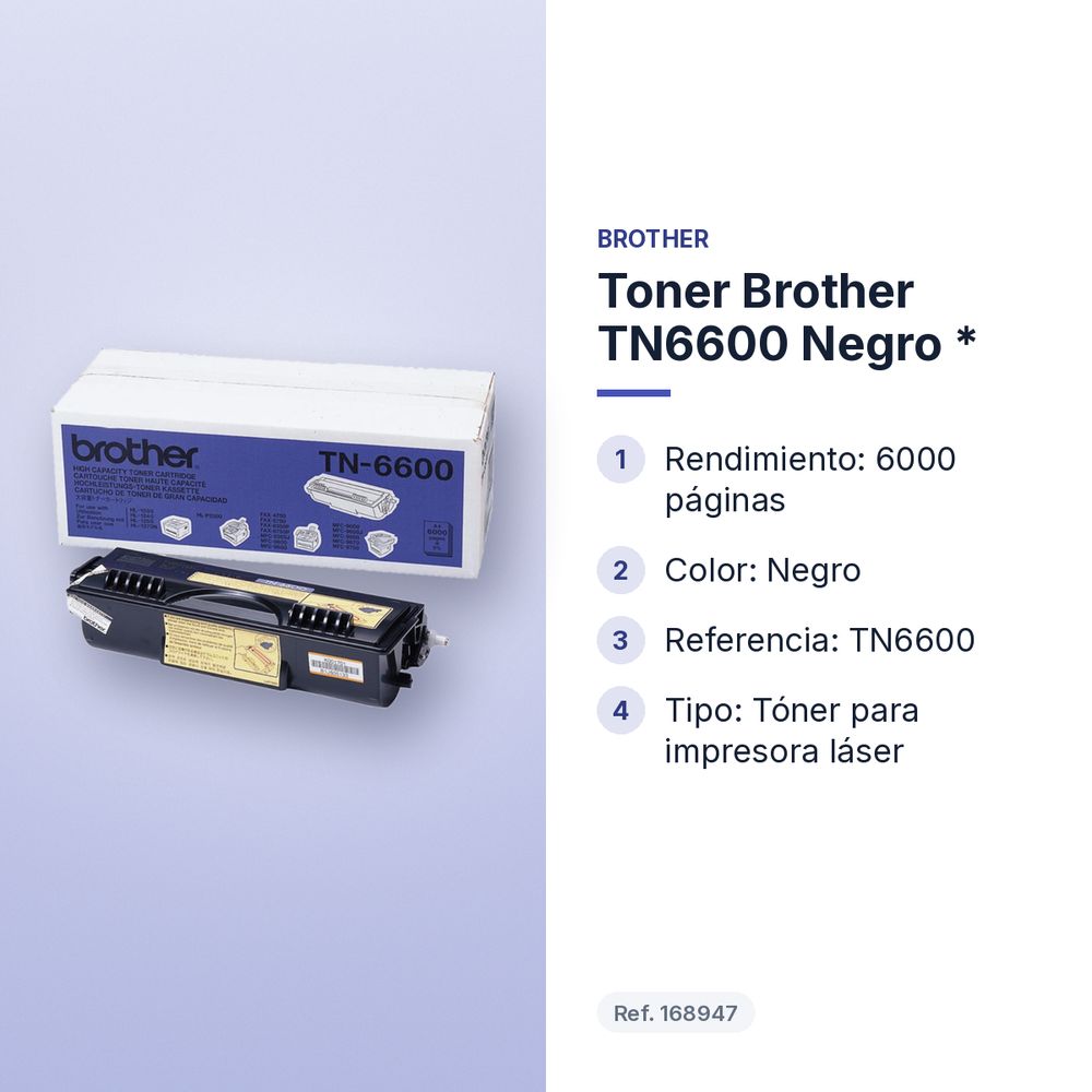 TONER BROTHER TN6600 NEGRO * - características principales