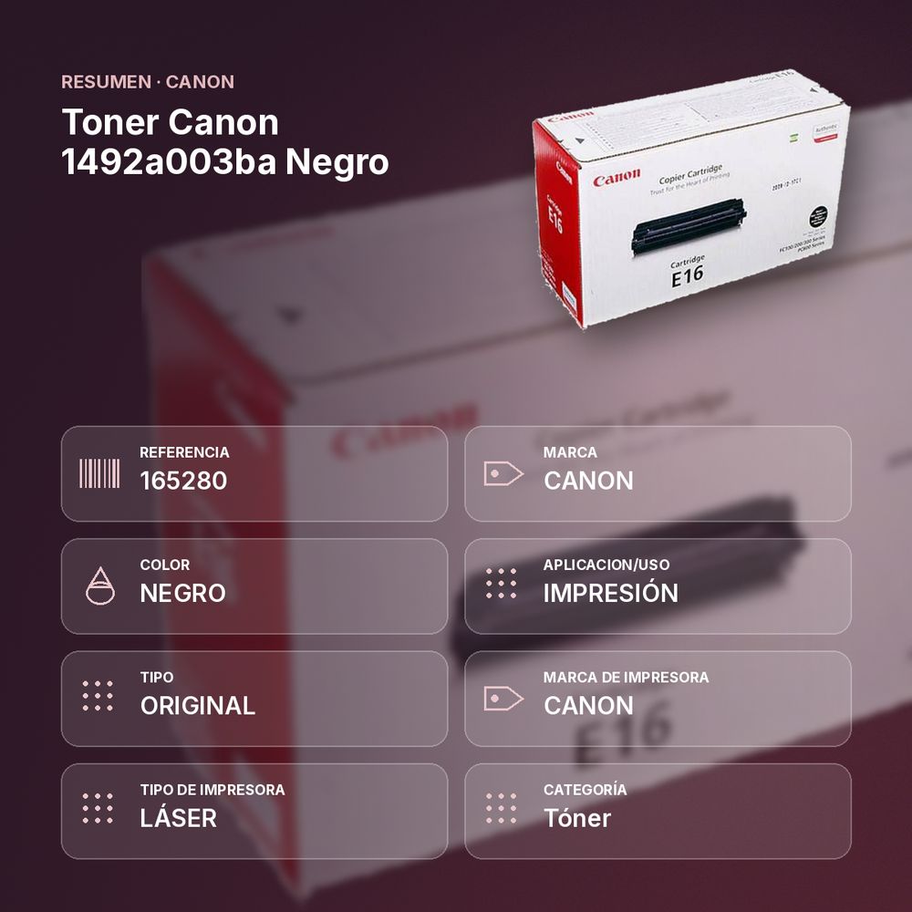 TONER CANON 1492A003BA NEGRO - resumen de atributos