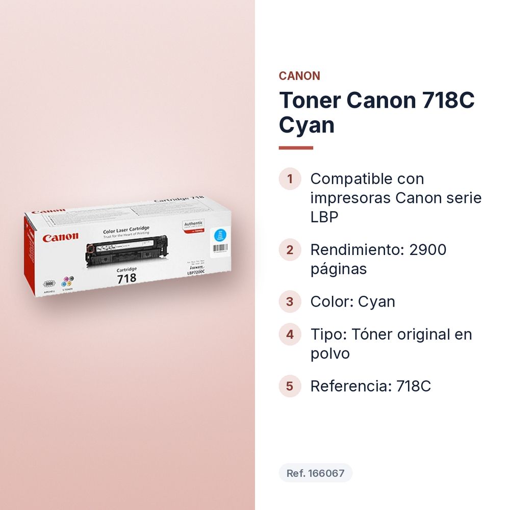 TONER CANON 718C CYAN - características principales