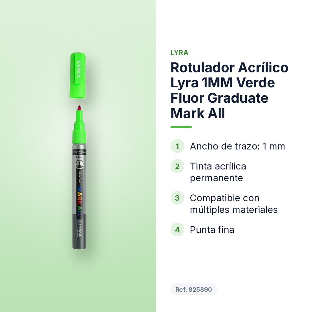 ROTULADOR ACRÍLICO LYRA 1MM VERDE FLUOR GRADUATE MARK ALL  - características principales