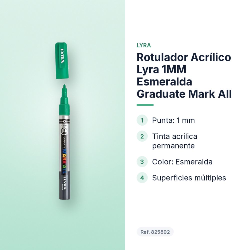 ROTULADOR ACRÍLICO LYRA 1MM ESMERALDA GRADUATE MARK ALL - características principales
