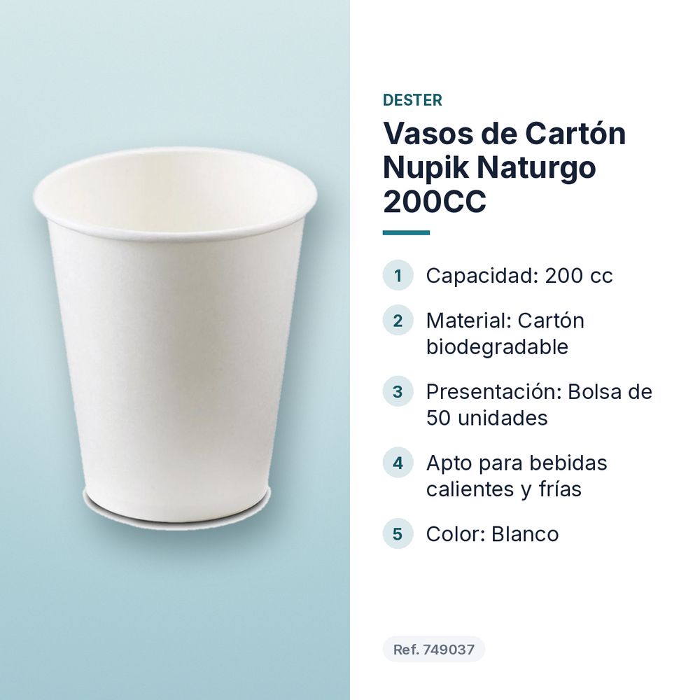 VASOS DE CARTÓN NUPIK NATURGO 200CC - características principales