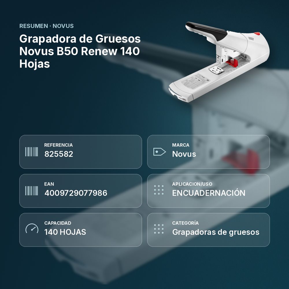 GRAPADORA DE GRUESOS NOVUS B50 RENEW 140 HOJAS - resumen de atributos