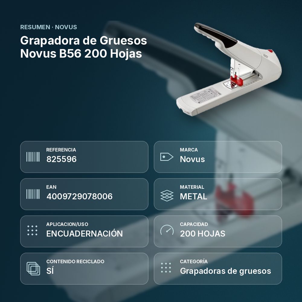 GRAPADORA DE GRUESOS NOVUS B56 200 HOJAS - resumen de atributos