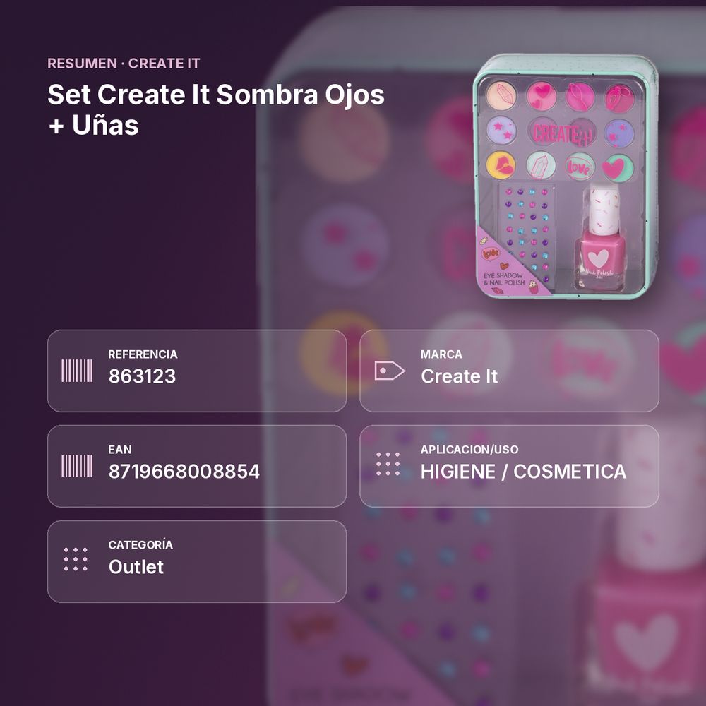 SET CREATE IT SOMBRA OJOS + UÑAS - resumen de atributos
