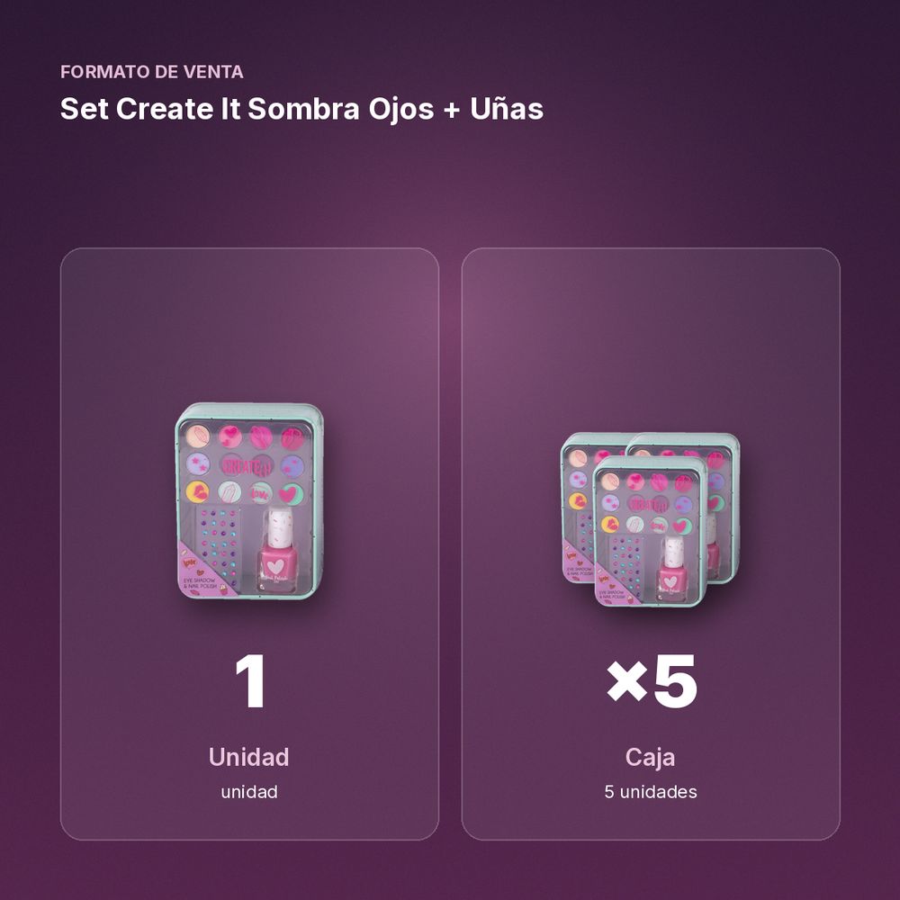 SET CREATE IT SOMBRA OJOS + UÑAS - formato de venta: caja de 5