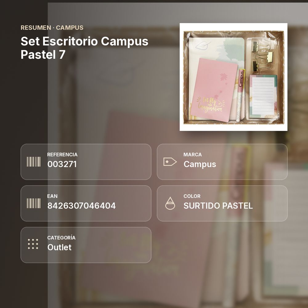 SET ESCRITORIO CAMPUS PASTEL 7 - resumen de atributos
