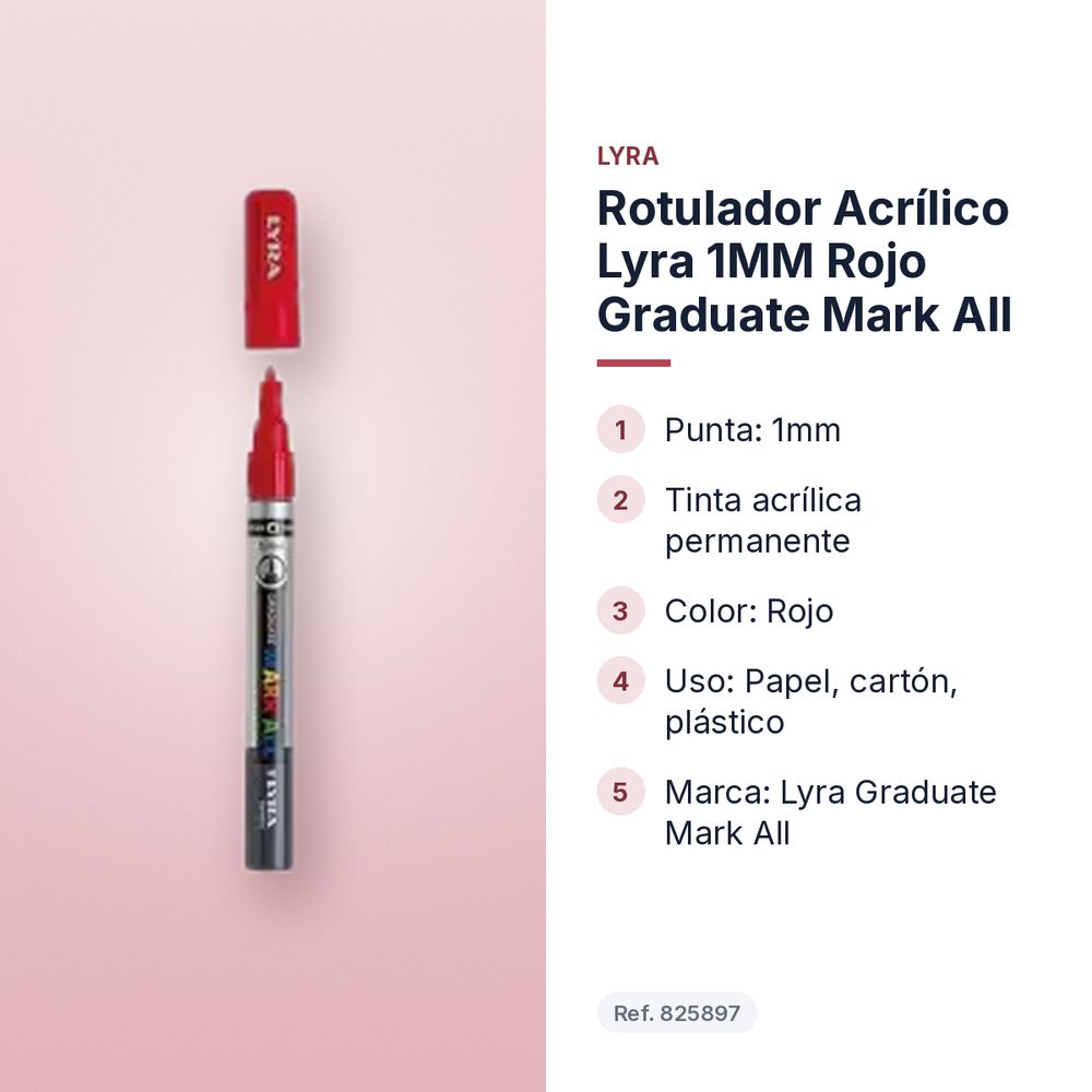 ROTULADOR ACRÍLICO LYRA 1MM ROJO GRADUATE MARK ALL - características principales