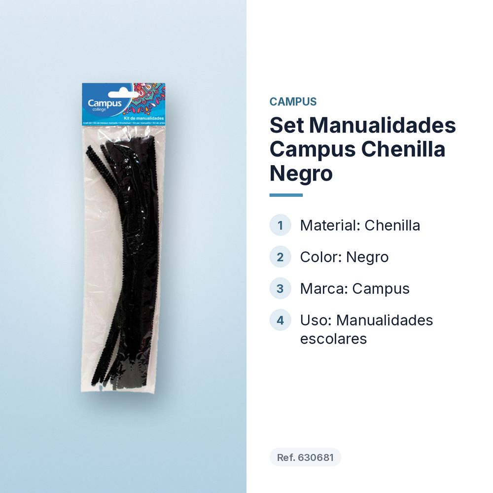 SET MANUALIDADES CAMPUS CHENILLA NEGRO - características principales