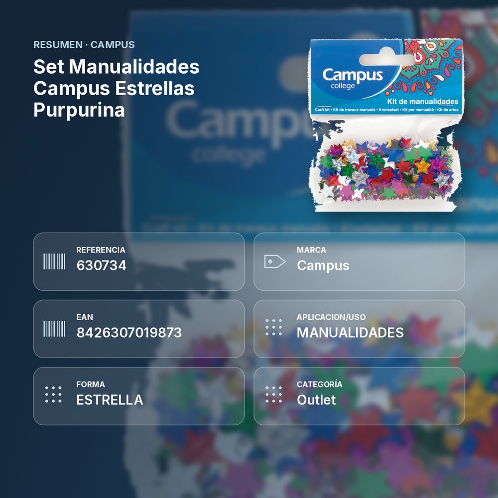 SET MANUALIDADES CAMPUS ESTRELLAS PURPURINA - resumen de atributos