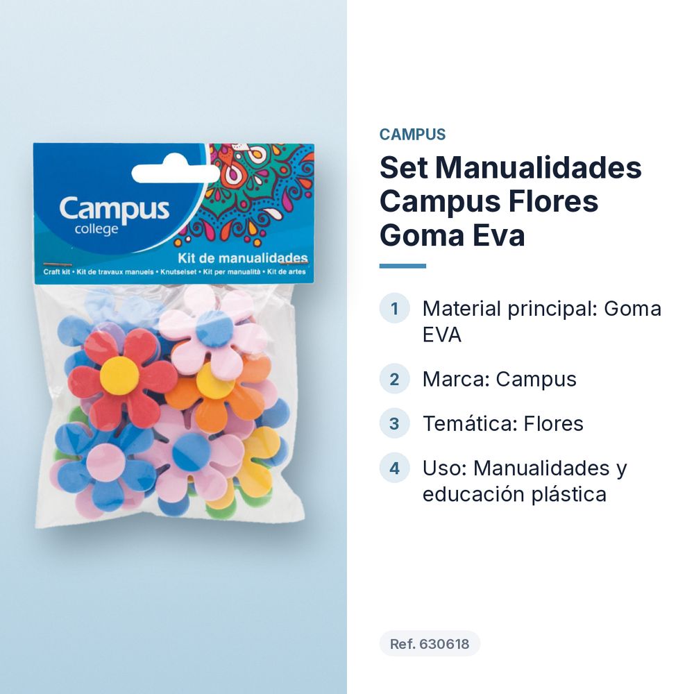 SET MANUALIDADES CAMPUS FLORES GOMA EVA - características principales
