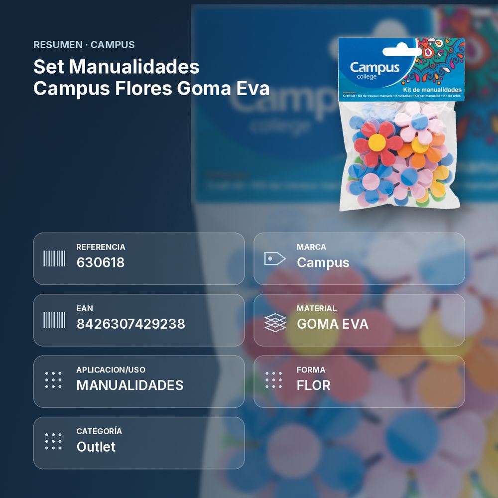 SET MANUALIDADES CAMPUS FLORES GOMA EVA - resumen de atributos