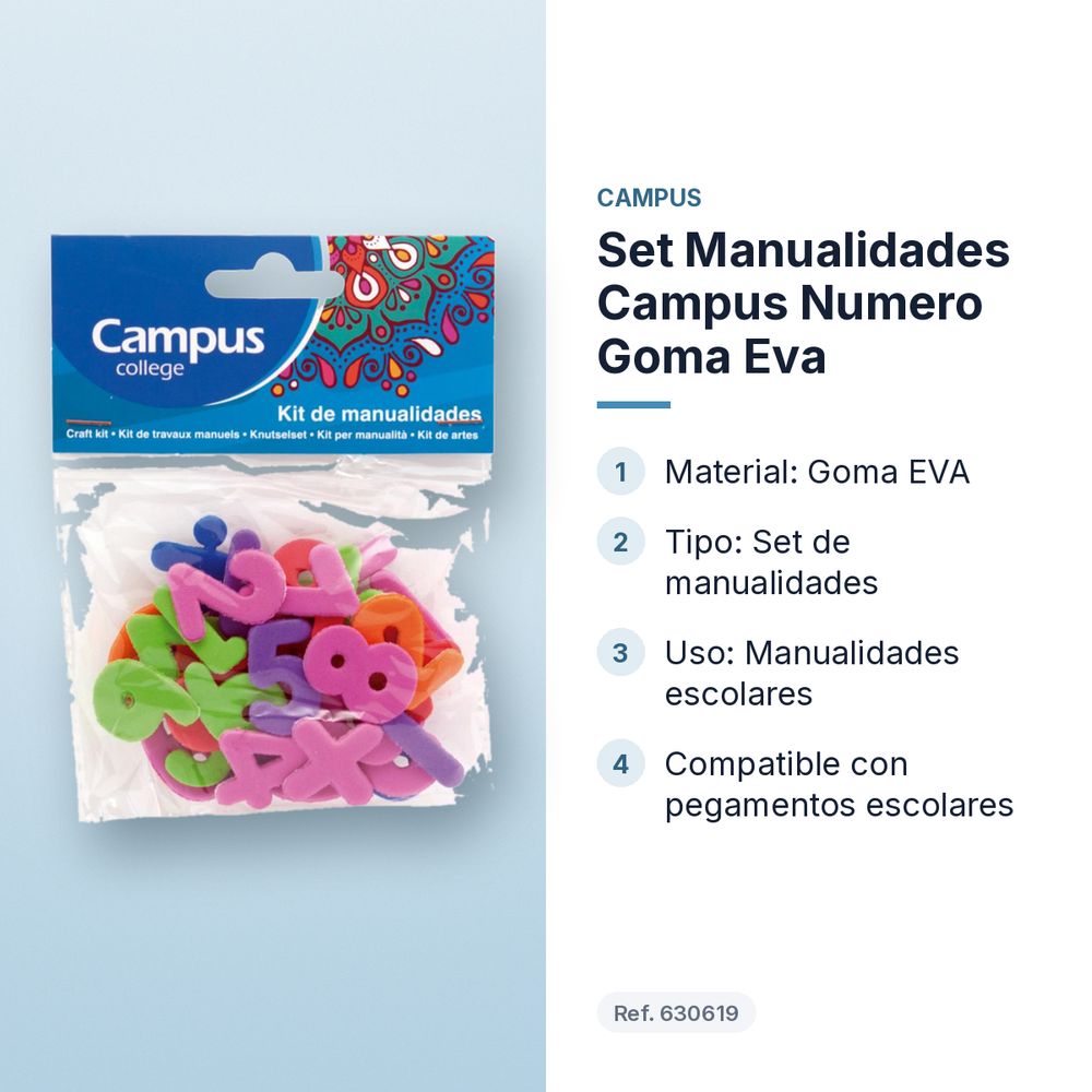 SET MANUALIDADES CAMPUS NUMERO GOMA EVA - características principales