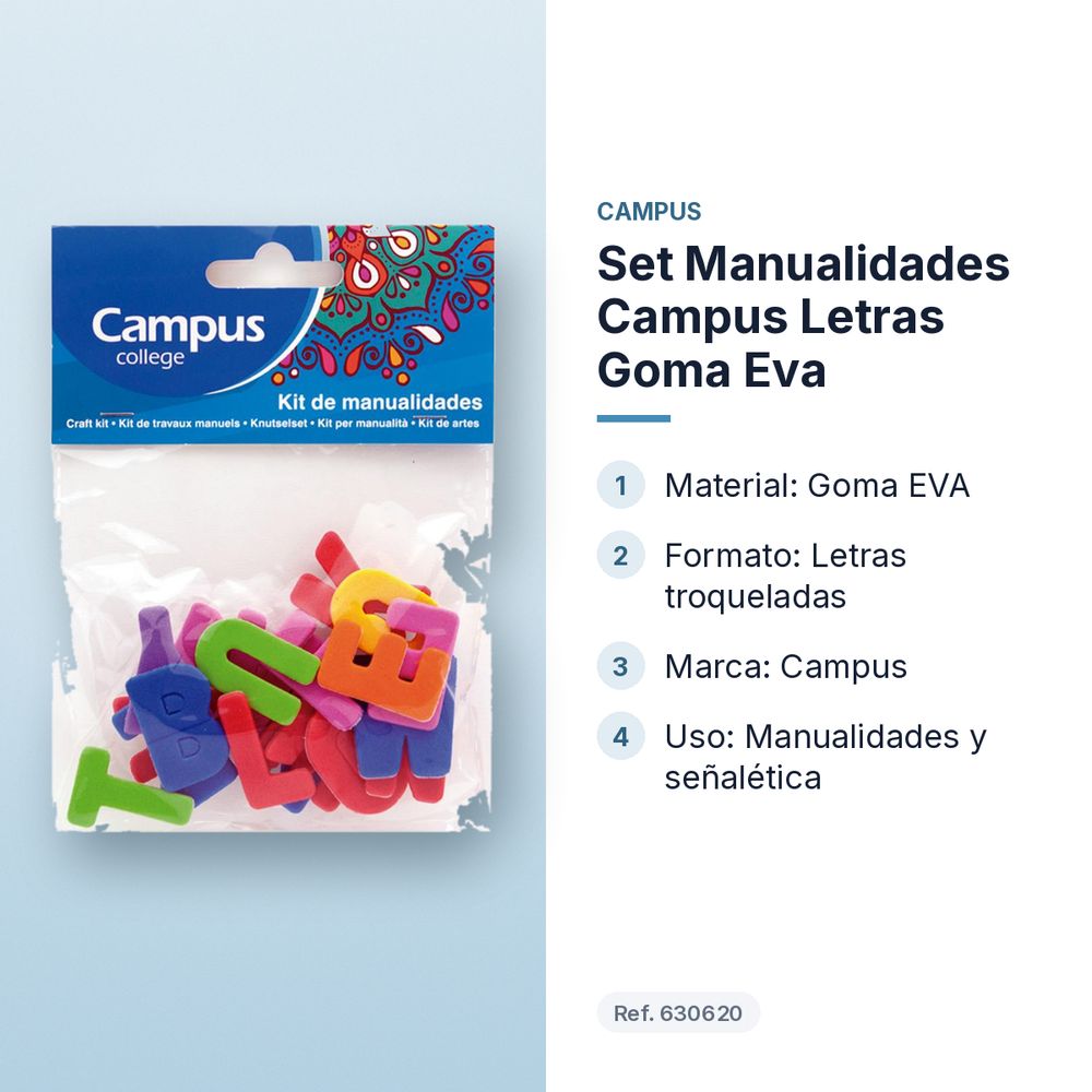 SET MANUALIDADES CAMPUS LETRAS GOMA EVA - características principales