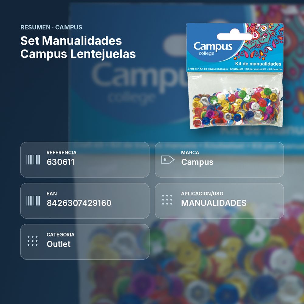 SET MANUALIDADES CAMPUS LENTEJUELAS - resumen de atributos