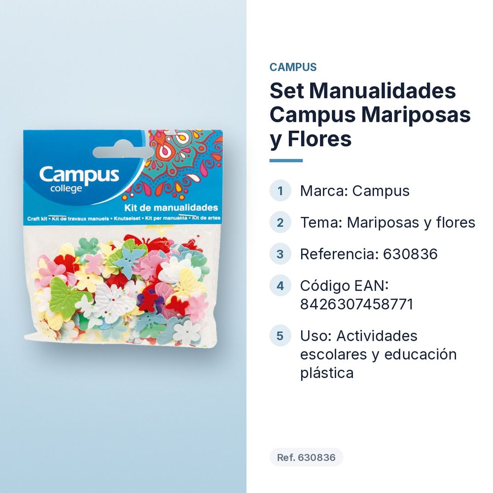 SET MANUALIDADES CAMPUS MARIPOSAS Y FLORES - características principales