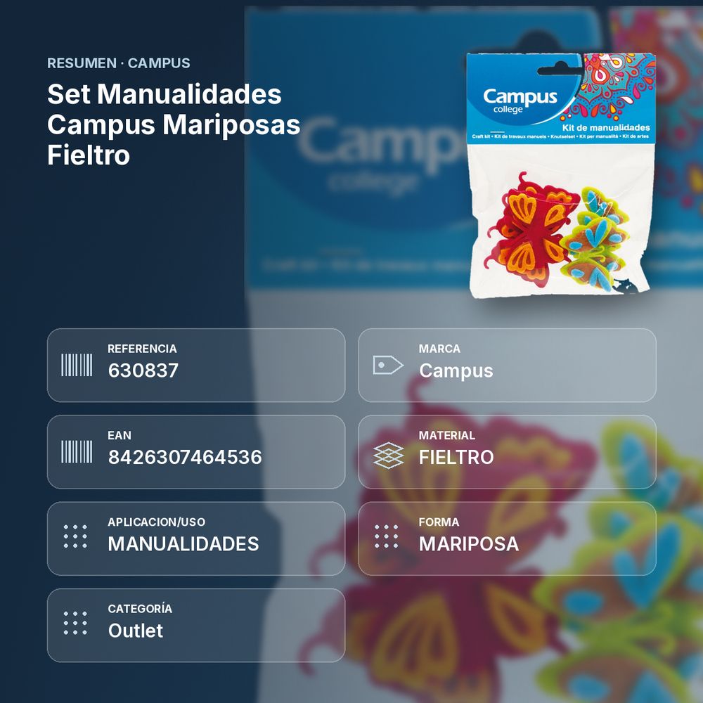 SET MANUALIDADES CAMPUS MARIPOSAS FIELTRO - resumen de atributos