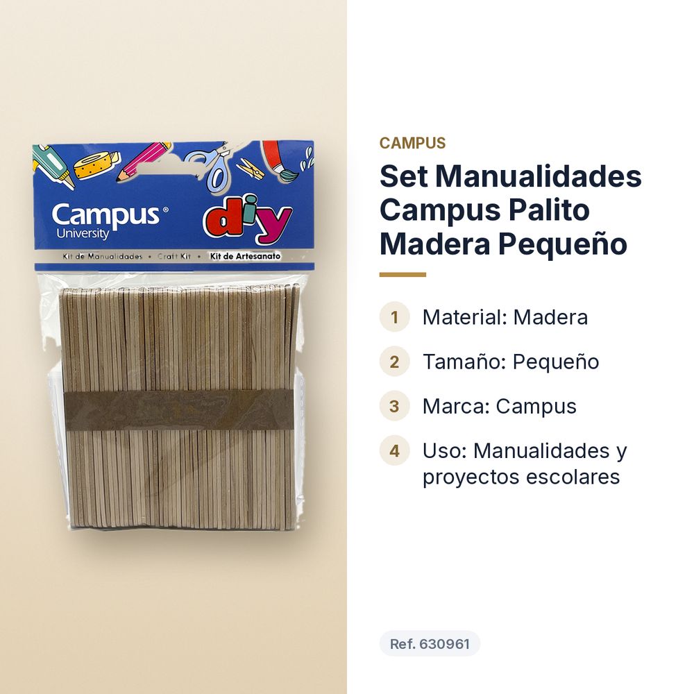 SET MANUALIDADES CAMPUS PALITO MADERA PEQUEÑO - características principales