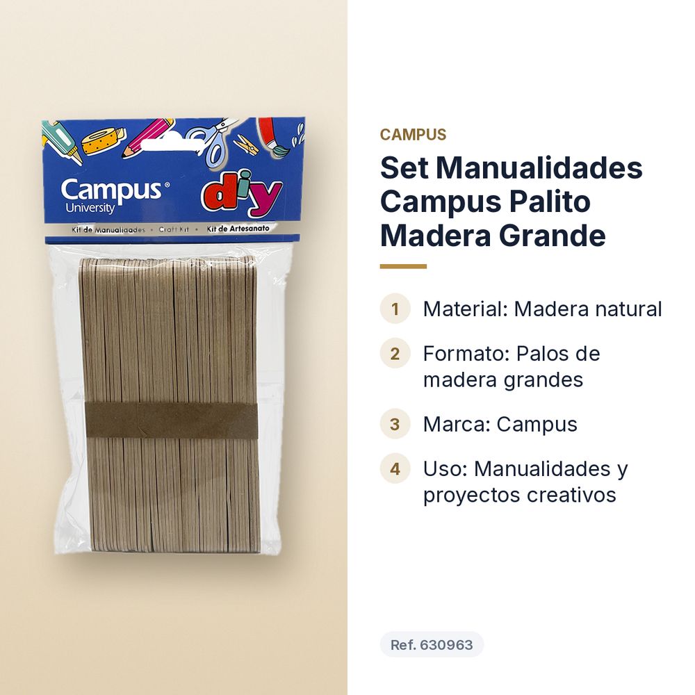 SET MANUALIDADES CAMPUS PALITO MADERA GRANDE - características principales
