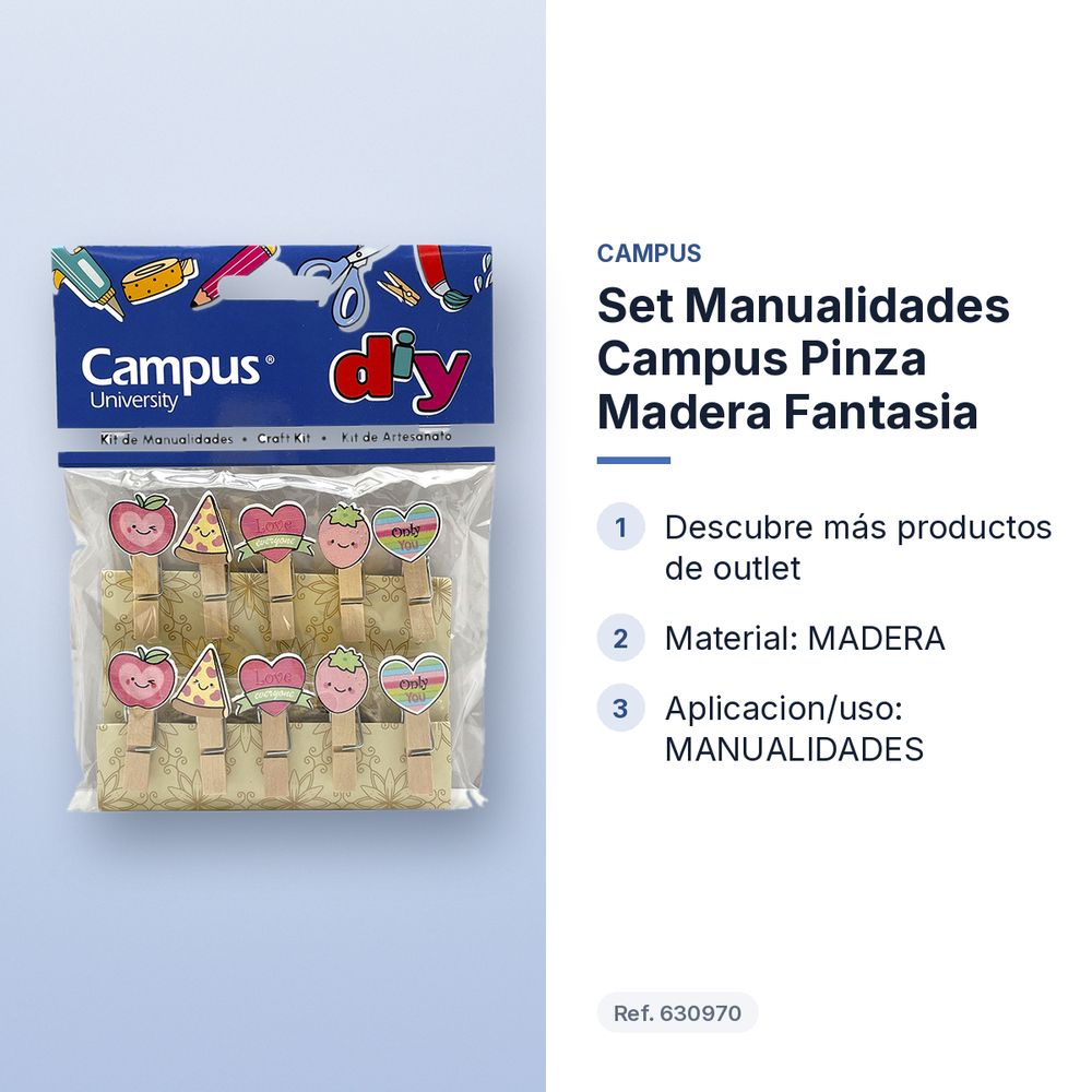 SET MANUALIDADES CAMPUS PINZA MADERA FANTASIA - características principales