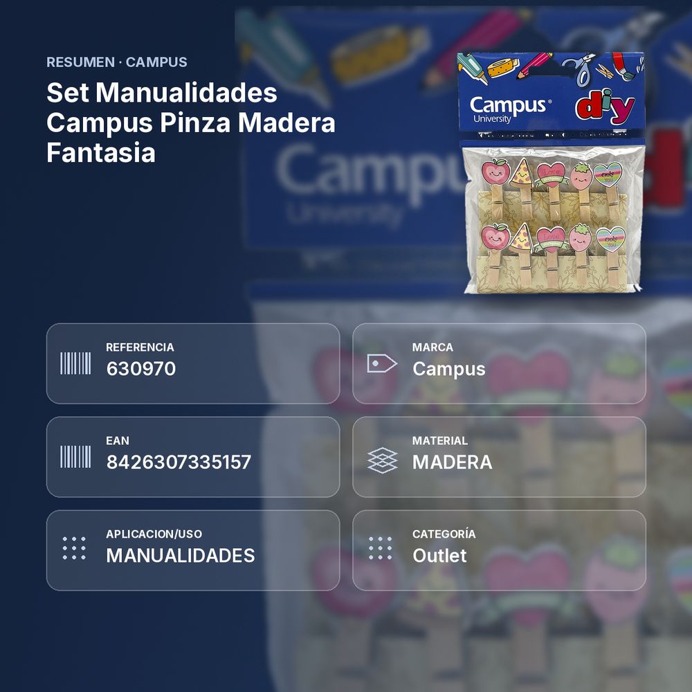 SET MANUALIDADES CAMPUS PINZA MADERA FANTASIA - resumen de atributos