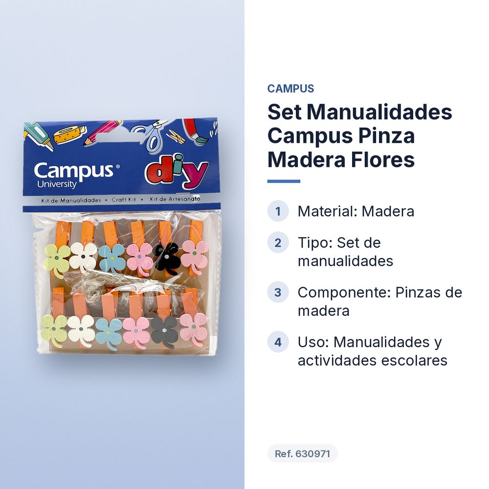 SET MANUALIDADES CAMPUS PINZA MADERA FLORES - características principales