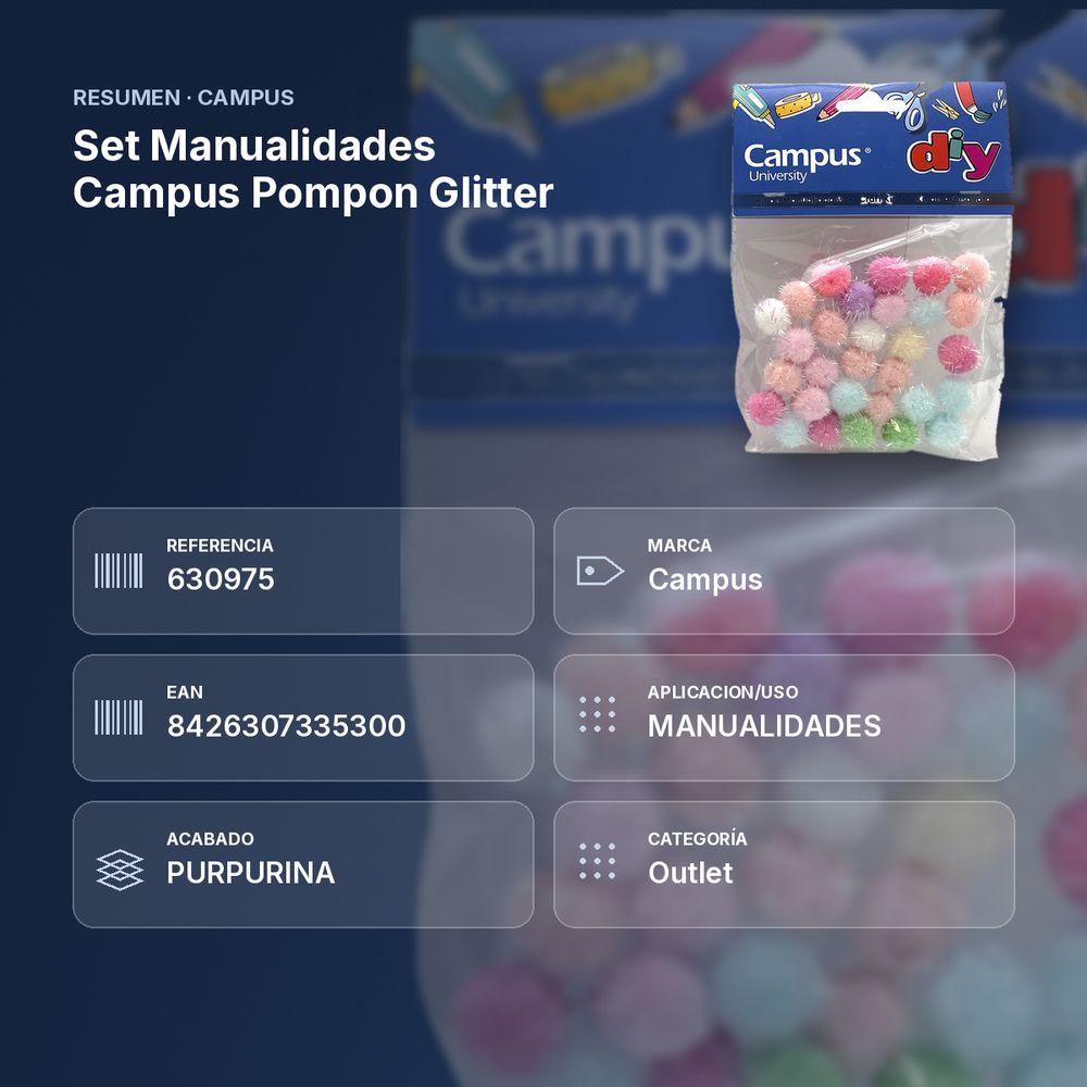 SET MANUALIDADES CAMPUS POMPON GLITTER - resumen de atributos