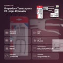 GRAPADORA TENAZA PARA 25 HOJAS CROMADA - resumen de atributos