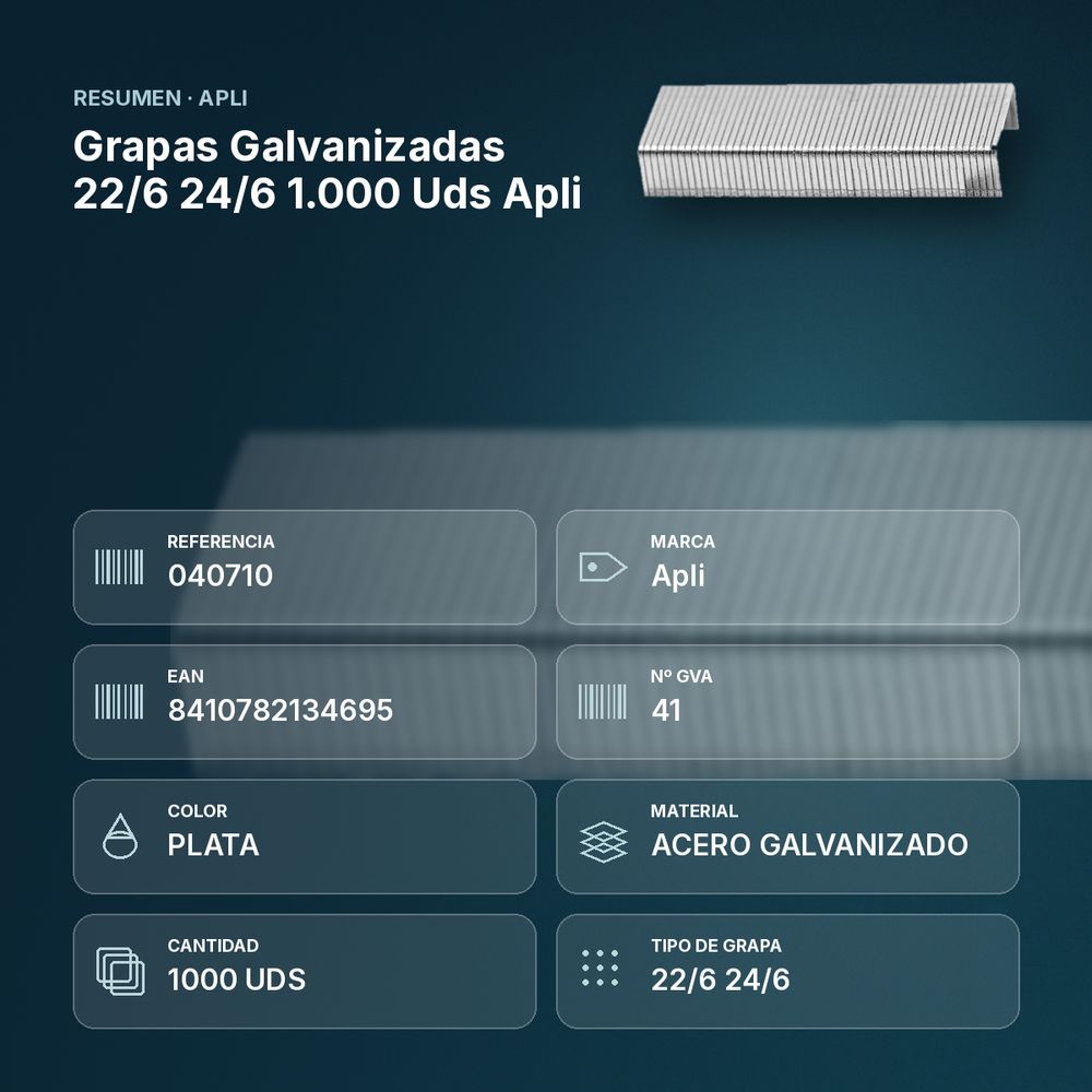 GRAPAS GALVANIZADAS 22/6  24/6 1.000 UDS APLI - resumen de atributos