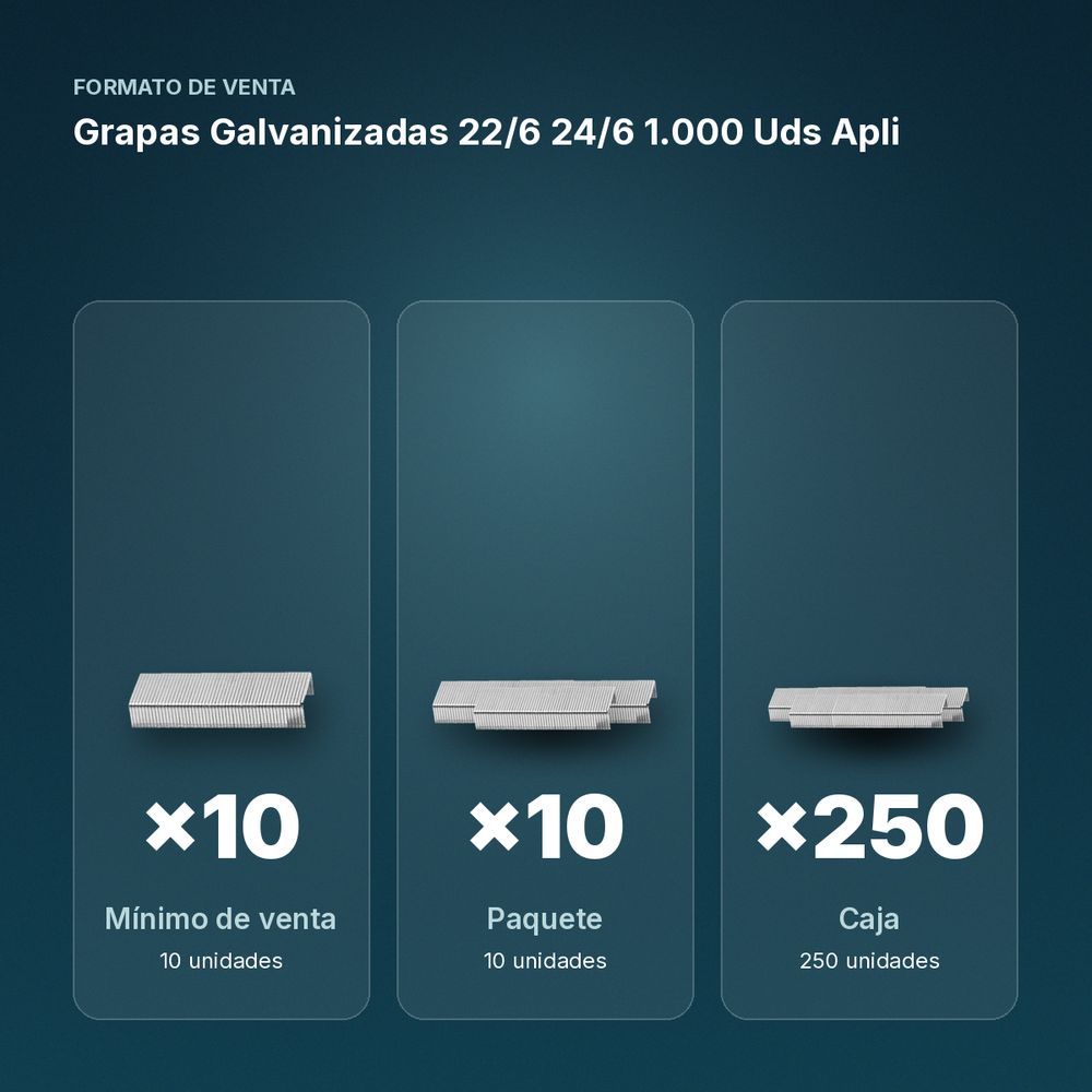 GRAPAS GALVANIZADAS 22/6  24/6 1.000 UDS APLI - formato de venta: paquete de 10, caja de 250, palé de 15000