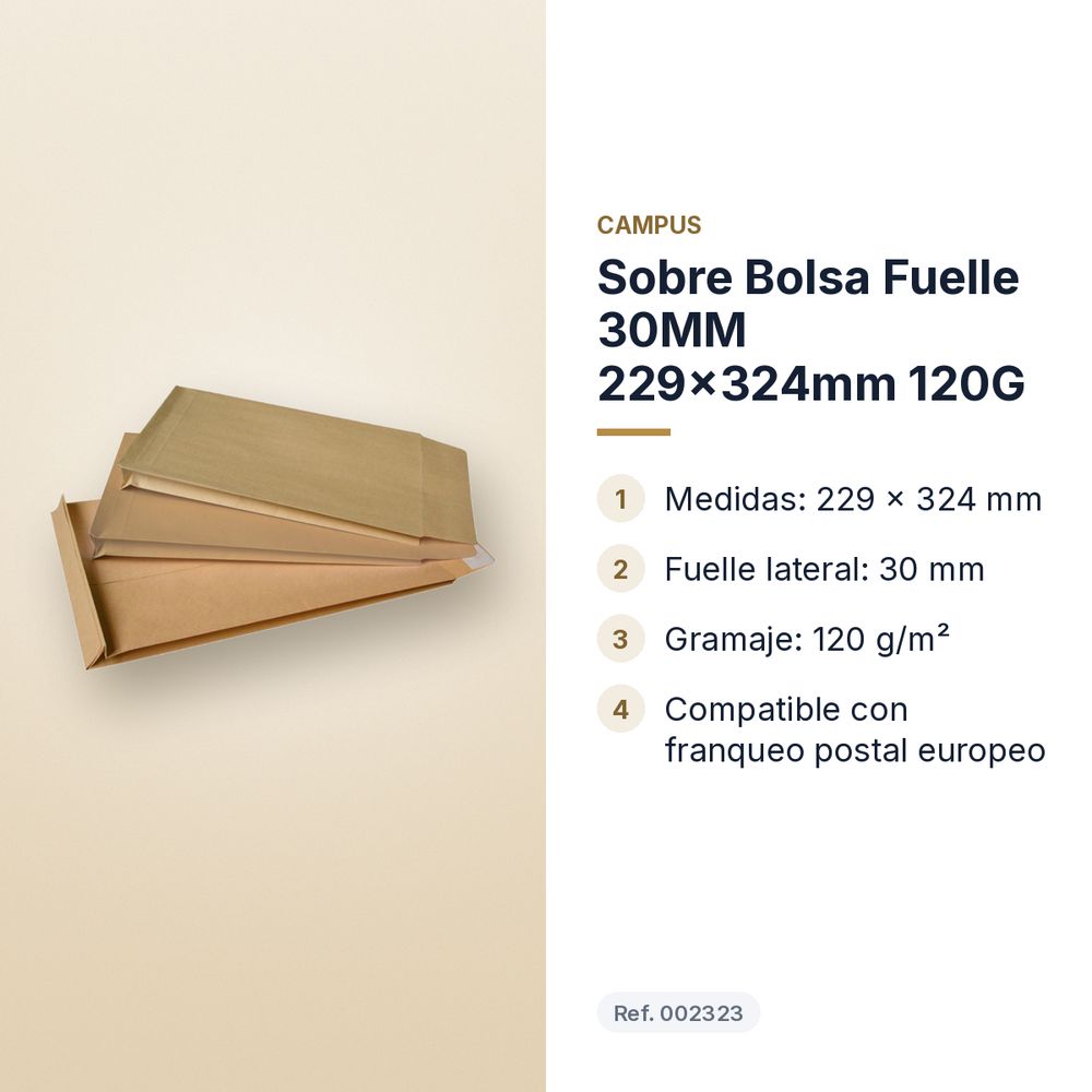 SOBRE BOLSA FUELLE 30MM 229X324MM 120G - características principales