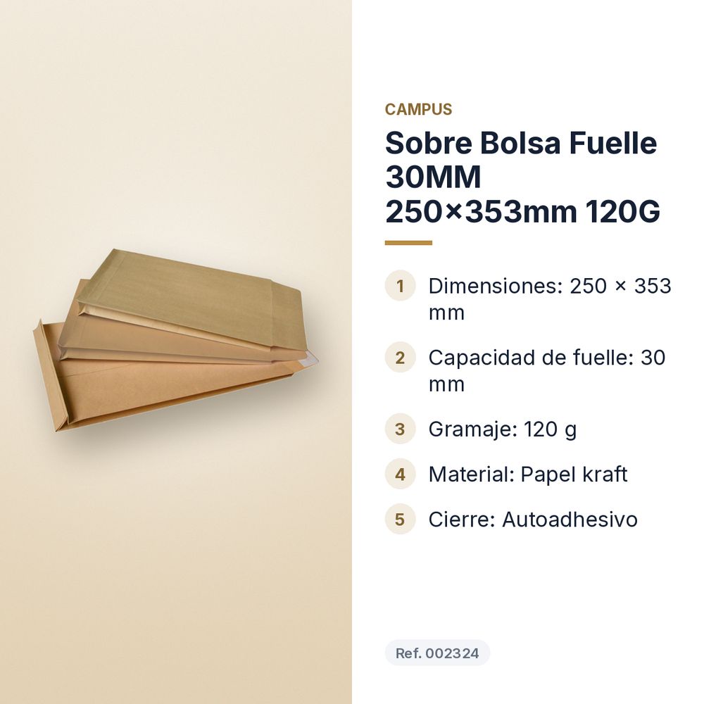 SOBRE BOLSA FUELLE 30MM 250X353MM 120G  - características principales