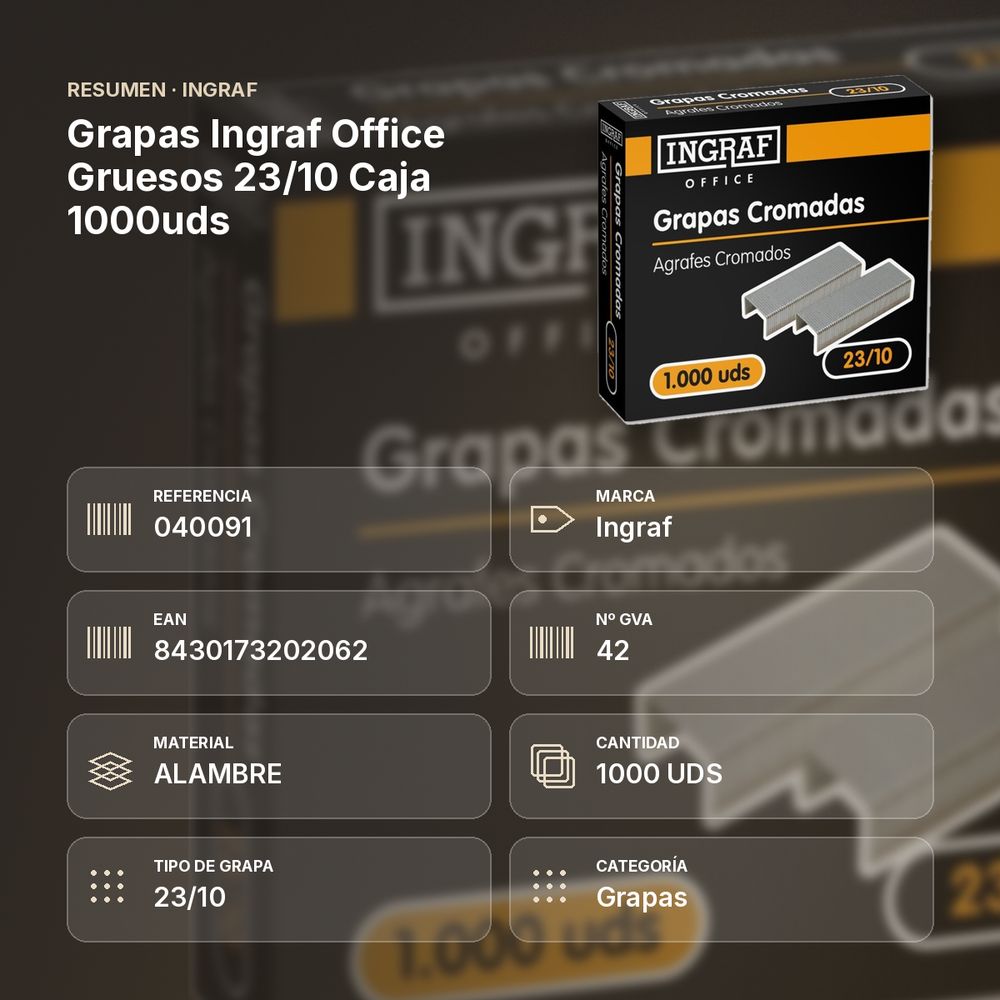 GRAPAS INGRAF OFFICE GRUESOS 23/10 CAJA 1000UDS - resumen de atributos
