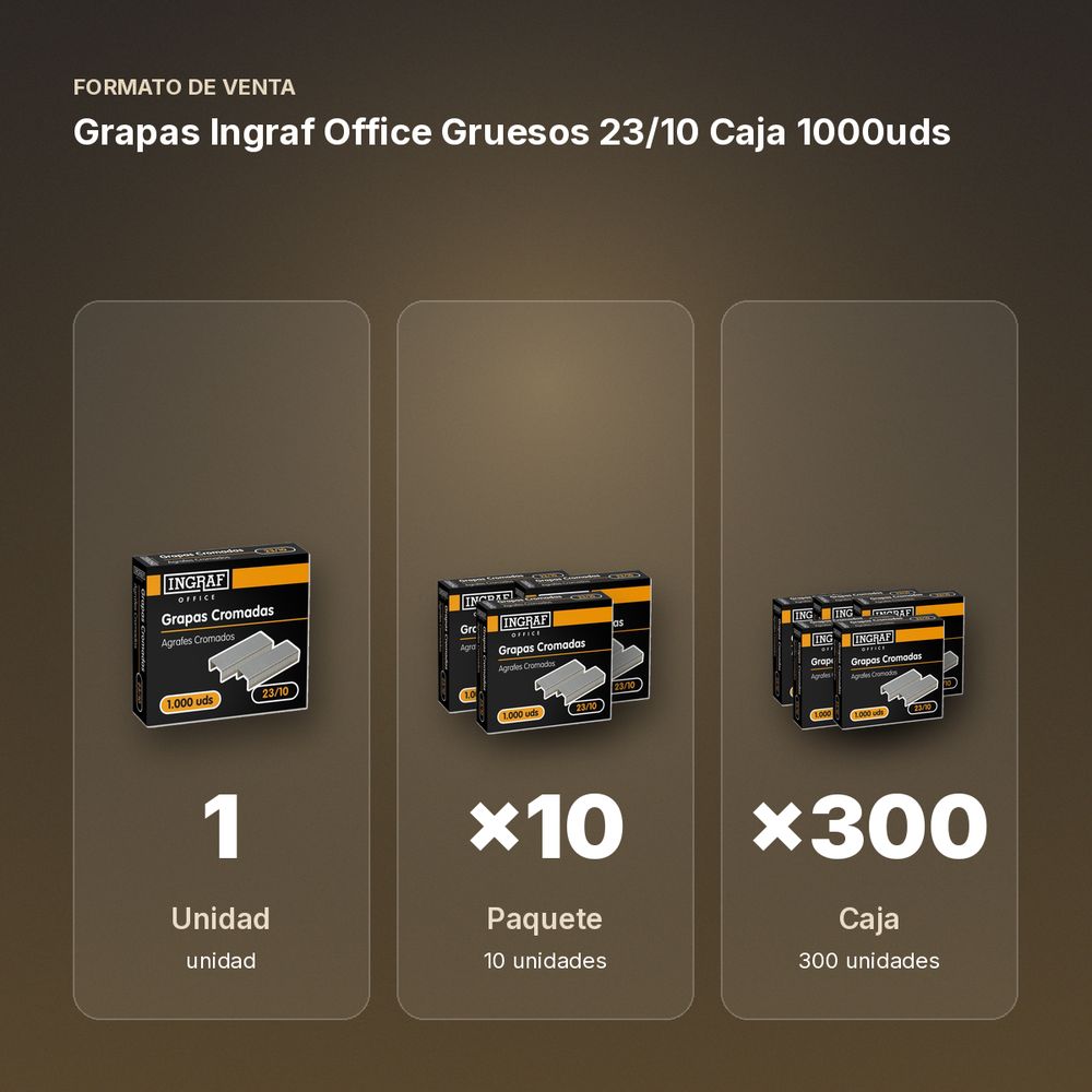 GRAPAS INGRAF OFFICE GRUESOS 23/10 CAJA 1000UDS - formato de venta: paquete de 10, caja de 300