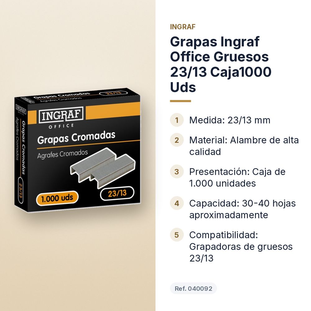 GRAPAS INGRAF OFFICE GRUESOS 23/13 CAJA1000 UDS - características principales
