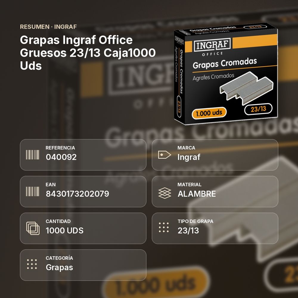 GRAPAS INGRAF OFFICE GRUESOS 23/13 CAJA1000 UDS - resumen de atributos